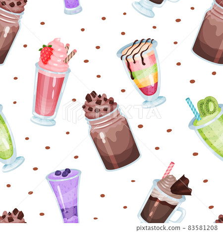 Sweet Cocktail and Milkshake as Drink of Blending Milk and Ice Cream with Flavoring Vector Seamless Pattern Template 83581208