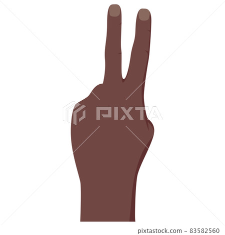 Gesture with fingers lifted up showing number two. Vector illustration with counting dark skin hand isolated on white background. Sign of peace Gesture with fingers lifted up showing number two. Vector illustration with counting dark skin hand isolated on white background. Sign of peace 83582560