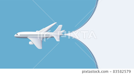 Plane flying in the blue sky. Vector template. 83582579