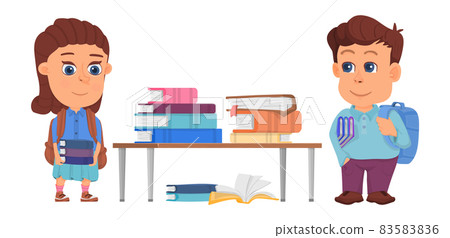 Kids staying at school desk with books. Studying concept Kids staying at school desk with books. Studying concept 83583836