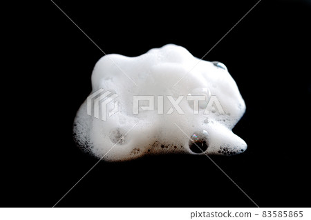 White foam bubble soap, cleanser or shampoo isolated on black background 83585865