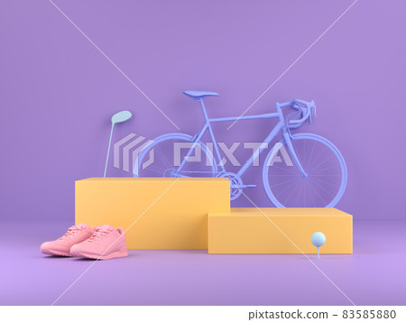 Podiums for product show with colorful of sport equipment. Podiums for product show with colorful of sport equipment. 83585880