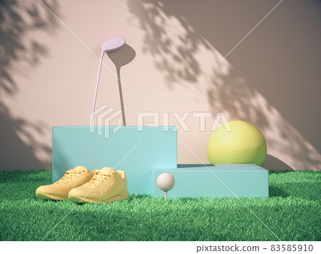 Podiums for product show with colorful of sport equipment.  83585910