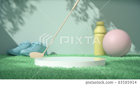 Podiums for product show with colorful of sport equipment. Podiums for product show with colorful of sport equipment. 83585914