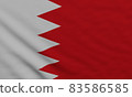 The national flag of Bahrain a white band on the left, separated from a red area on the right by five triangles that serve as a serrated line 83586585
