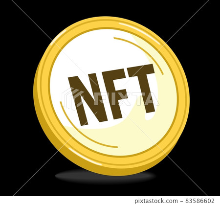NFT Non-fungible token on golden coin icon. Flat vector illustration. NFT Non-fungible token on golden coin icon. Flat vector illustration. 83586602