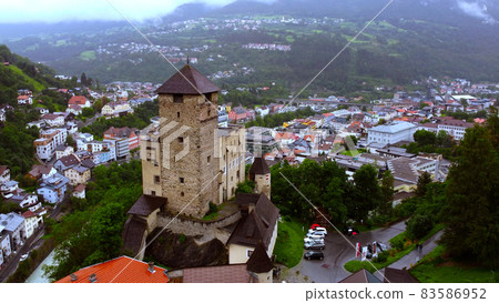 Village of Landeck in Austria with Landeck Castle - aerial view 83586952