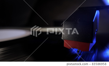 Amazing view over a record player playing a vinyl 83586958