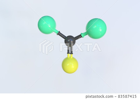 Thiophosgene molecule made with balls, isolated molecular model. 3D rendering Thiophosgene molecule made with balls, isolated molecular model. 3D rendering 83587415