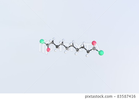 Sebacoyl chloride molecule made with balls, isolated molecular model. 3D rendering Sebacoyl chloride molecule made with balls, isolated molecular model. 3D rendering 83587416