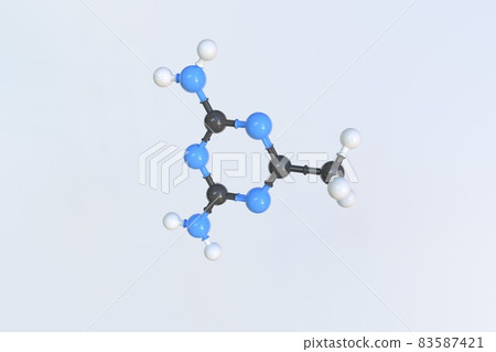 Acetoguanamine molecule, isolated molecular model. 3D rendering Acetoguanamine molecule, isolated molecular model. 3D rendering 83587421