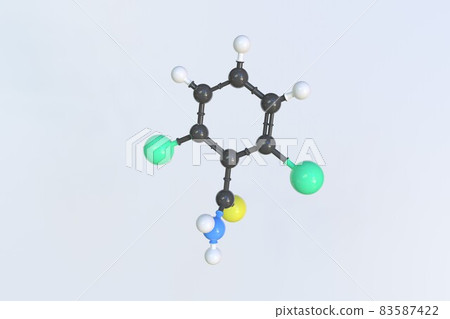 Chlorthiamide molecule made with balls, scientific molecular model. 3D rendering 83587422
