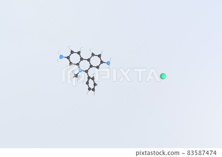Ethidium bromide molecule, isolated molecular model. 3D rendering 83587474