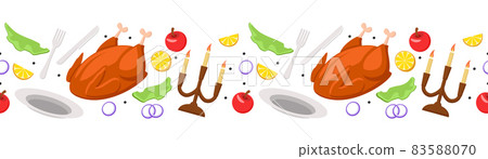 Thanksgiving pattern with roasted turkey and vegetables Thanksgiving pattern with roasted turkey and vegetables 83588070