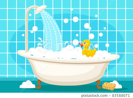 The bathroom is filled with water with white foam. To take a bath The bathroom is filled with water with white foam. To take a bath 83588071