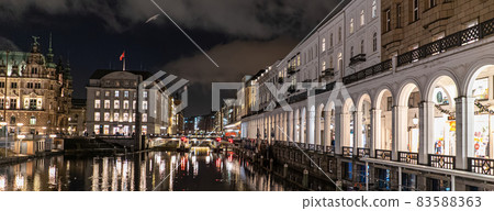 Beautiful city center of Hamburg with Alster River at night Beautiful city center of Hamburg with Alster River at night 83588363