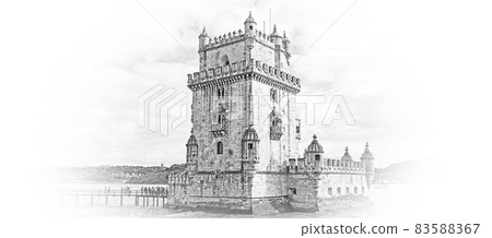 Most important landmark in Lisbon The Tower of Belem from above Most important landmark in Lisbon The Tower of Belem from above 83588367