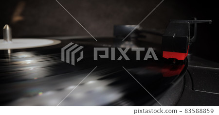 Amazing view over a record player playing a vinyl 83588859