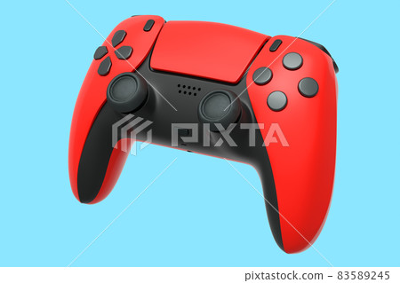Realistic red joystick for video game controller on blue background. 3D rendering of streaming gear for cloud gaming and gamer workspace concept 83589245