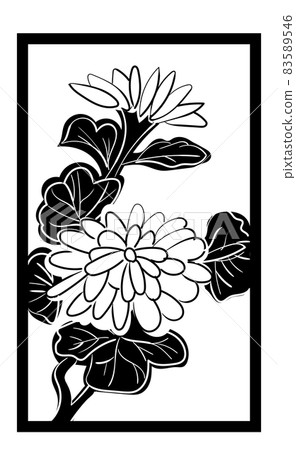 Hanafuda插畫單色黑白線描單朵玫瑰花|九月菊花渣|日本紙牌遊戲 Hanafuda插畫單色黑白線描單朵玫瑰花|九月菊花渣|日本紙牌遊戲 83589546