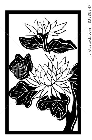 Hanafuda插畫單色黑白線描單朵玫瑰花|九月菊花渣|日本紙牌遊戲 83589547