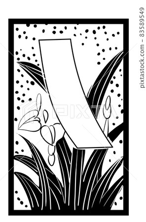 Hanafuda 插圖，黑白，線描，單片玫瑰 | May Towaka ni strip | 日本紙牌遊戲 83589549