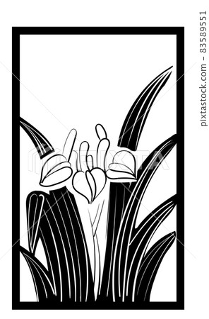 Hanafuda 插圖，黑白，線描，單朵玫瑰 | 森若梅的渣滓 | 日本紙牌遊戲 83589551