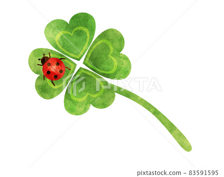 Illustration of clover and ladybugs (watercolor-like processing) 83591595