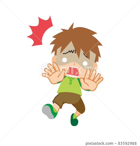 一個可愛的小男孩在受到巨大衝擊後臉色蒼白驚訝的插圖 白色背景 全身 83592988