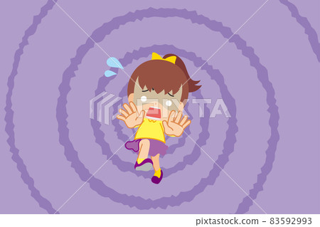 一個可愛的小女孩掉進深淵背景卡通漩渦底部衝擊的插圖 83592993