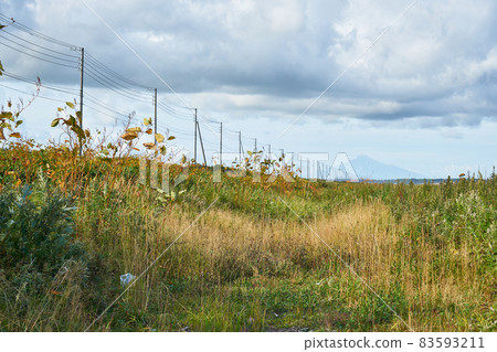 Wakkanai City, Hokkaido Electric pole and Rishirifuji on National Highway 238 83593211