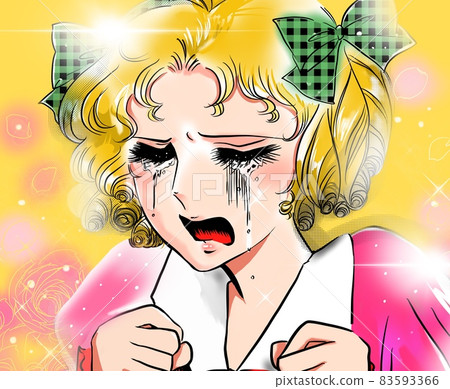 70's shojo manga blonde vertical roll lady shaken and crying big heartbreak 83593366
