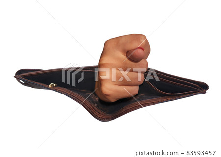 Hand showing a fig stick out from an empty wallet 83593457