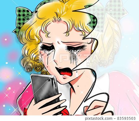 70's Shojo manga A blonde vertical roll lady who is shocked by slander and cries. 83593503