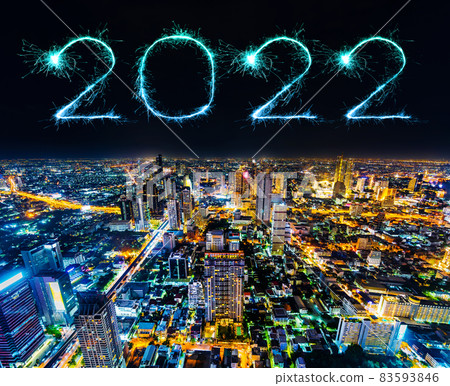 Caption/Description: 2020 happy new year fireworks over Bangkok cityscape at night, Thailand Caption/Description: 2020 happy new year fireworks over Bangkok cityscape at night, Thailand 83593846