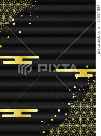 Japanese paper style black background with gold hemp leaf pattern background horizontal 83594084
