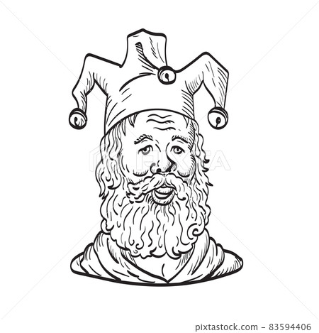 Old Court Jester or Fool Wearing Hat and Beard Viewed from Front Tattoo Drawing Black and White Old Court Jester or Fool Wearing Hat and Beard Viewed from Front Tattoo Drawing Black and White 83594406