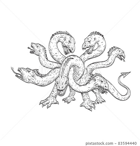 Herensuge a Mythical Dragon in Basque Mythology with Seven Heads in the Form of a Serpent Drawing Herensuge a Mythical Dragon in Basque Mythology with Seven Heads in the Form of a Serpent Drawing 83594440