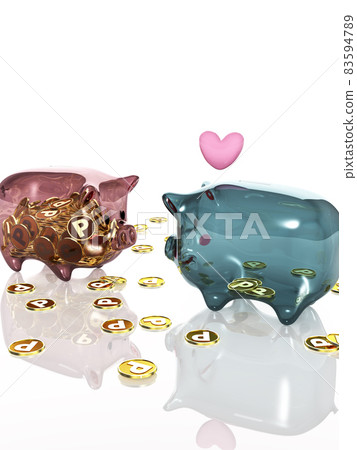 Transparent piggy bank, male romance point for money, vertical 83594789
