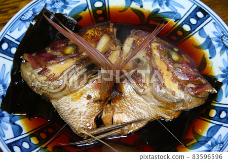 Boiled red sea bream on a picture plate Boiled red sea bream on a picture plate 83596596