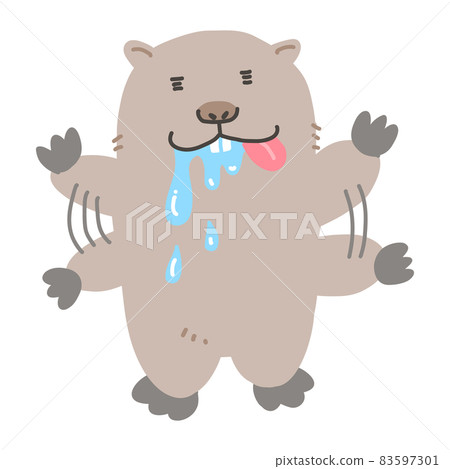 飢餓的袋熊流口水全身的矢量圖 83597301