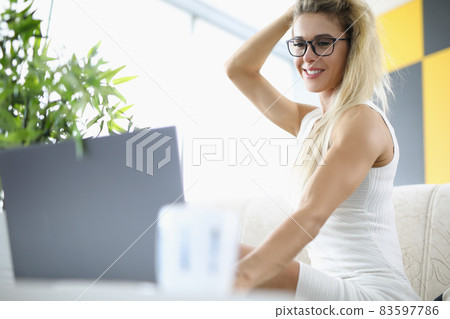 Charming employee in white dress 83597786