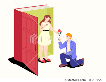 romance book genre, couple proposing with flower romance book genre, couple proposing with flower 83599553