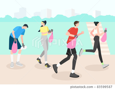 plogging in the park, family picking up garbage plogging in the park, family picking up garbage 83599587