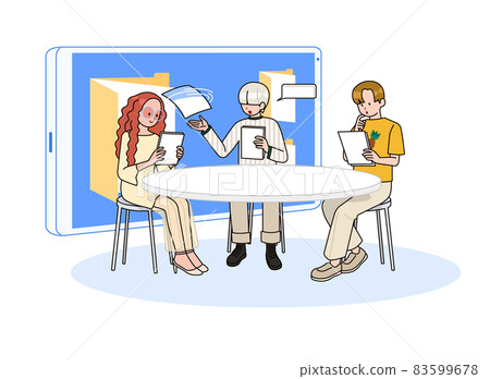having meeting in virtual reality, online digital life 83599678