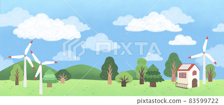 nature scenery with wind turbine and trees nature scenery with wind turbine and trees 83599722
