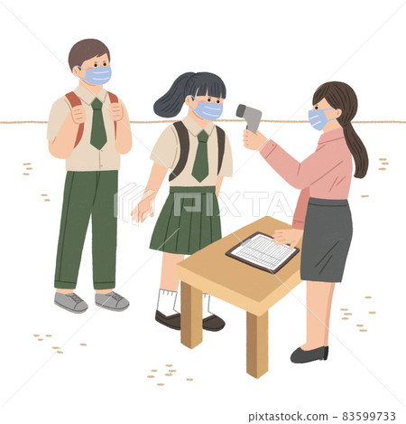 wearing mask and checking temperature at school, covid summer wearing mask and checking temperature at school, covid summer 83599733