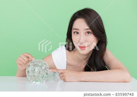 skin beauty concept, beautiful Korean Asian woman holding collagen skin beauty concept, beautiful Korean Asian woman holding collagen 83599748