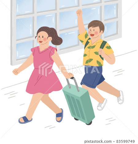 couple on way to vacation with carrier bag 83599749