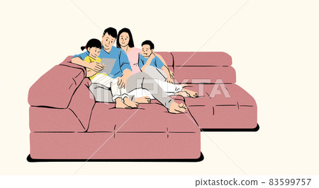 family relaxing on sofa bed in the house family relaxing on sofa bed in the house 83599757